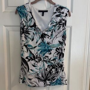 White House Black Market Tropical Print V-Neck Blouse